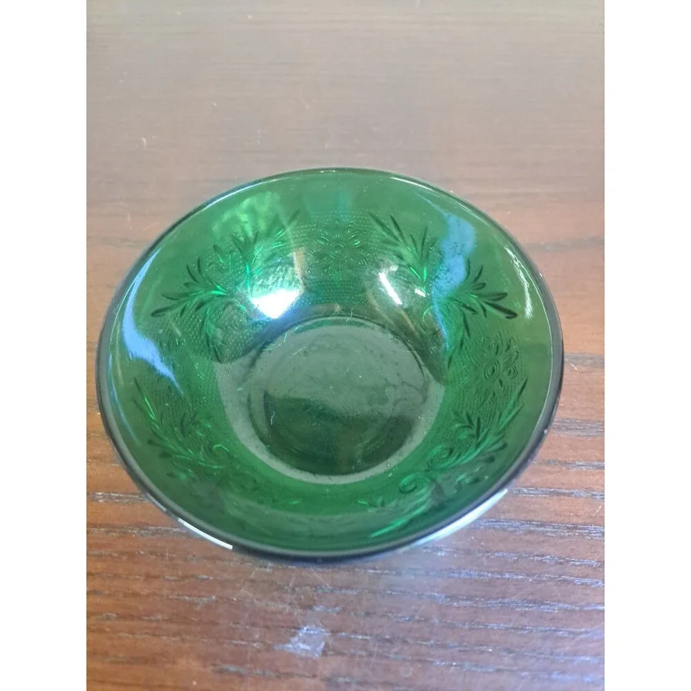 1957 Anchor Hocking Forest Green Sandwich Glass Floral And Foliage 4in Berry...